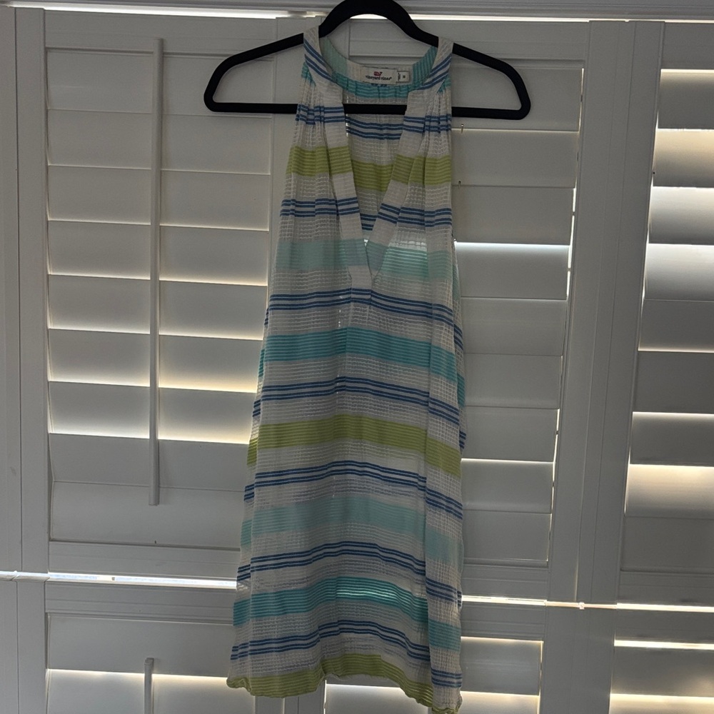 Vineyard Vines Striped Halter Midi Dress in White, Blue & Green